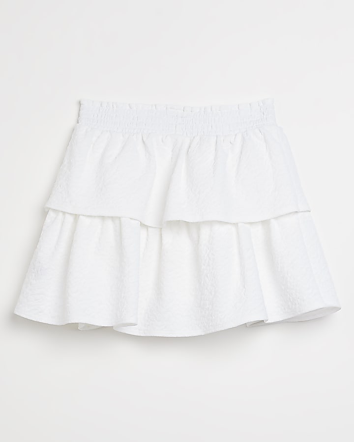 Girls white tiered rara skirt