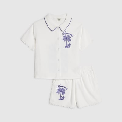 Girls White Towelling Top & Short Set