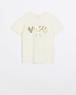 Girls white triple heart print t-shirt