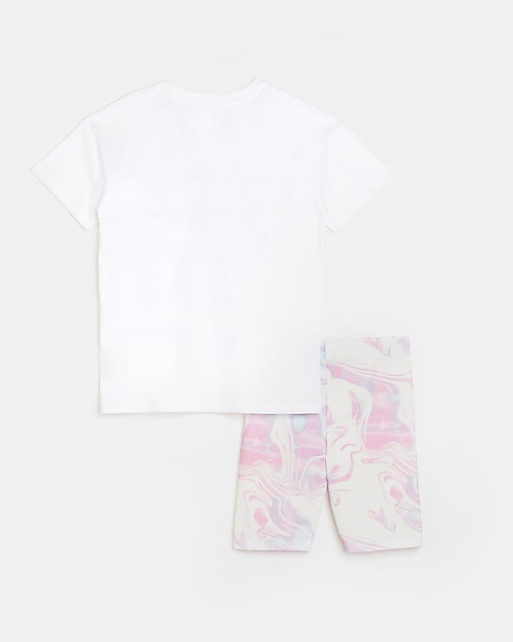 Girls white 'Unique' marble print outfit