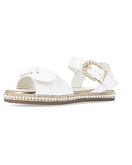 360 degree animation of product Girls White Wide Fit Pearl Bow Sandals frame-1