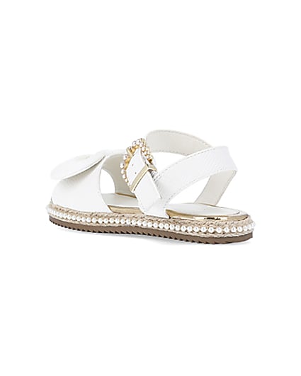 360 degree animation of product Girls White Wide Fit Pearl Bow Sandals frame-6