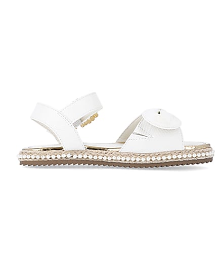 360 degree animation of product Girls White Wide Fit Pearl Bow Sandals frame-15