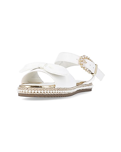 360 degree animation of product Girls White Wide Fit Pearl Bow Sandals frame-23