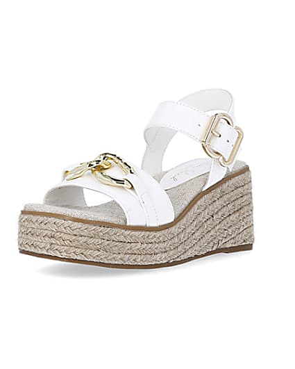 360 degree animation of product Girls white wide fit wedge sandals frame-0