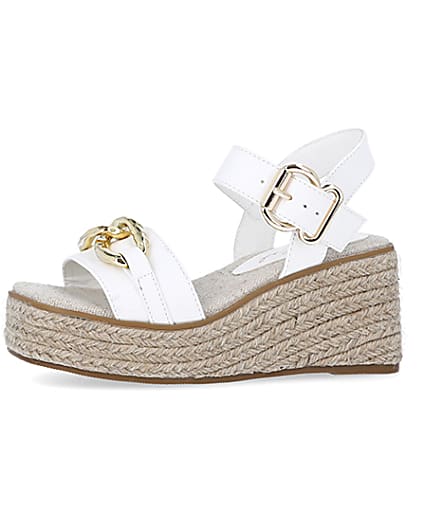 360 degree animation of product Girls white wide fit wedge sandals frame-2