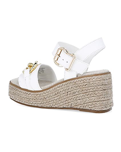 360 degree animation of product Girls white wide fit wedge sandals frame-5