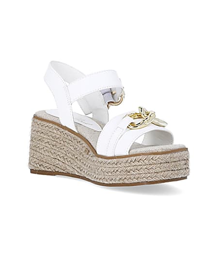 360 degree animation of product Girls white wide fit wedge sandals frame-18