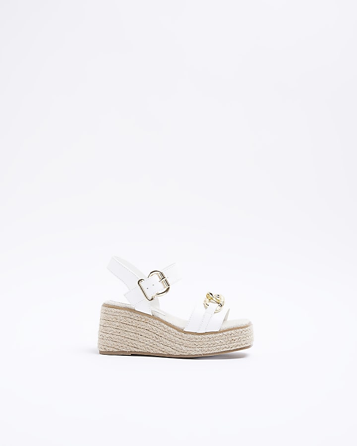 Girls white wide fit wedge sandals