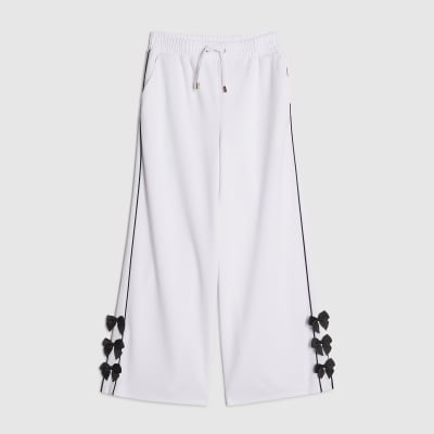 Girls White Wide Leg Bow Premium Trousers