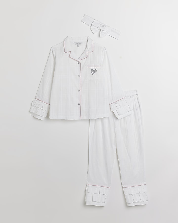 Girls white woven boutique pyjama 3 piece set