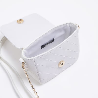 Girls white Woven Embossed Cross Body bag