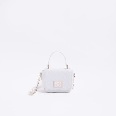 Girls white Woven Embossed Cross Body bag