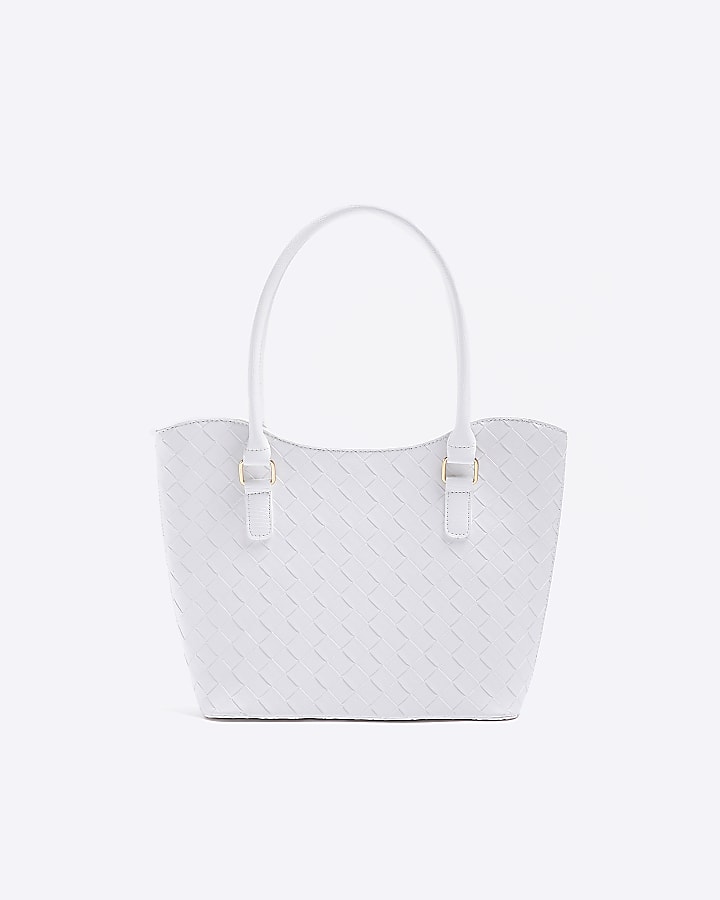Girls white Woven Embossed Shopper bag