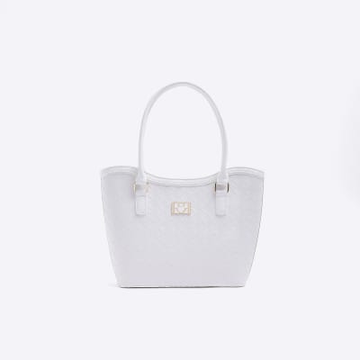 Girls white Woven Embossed Shopper bag
