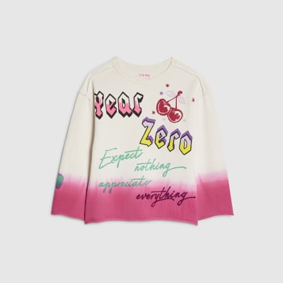 Girls White Year Zero Raw Hem Sweatshirt