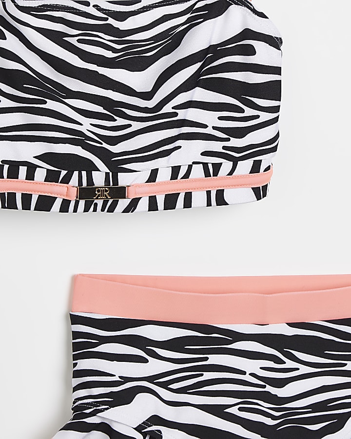 Girls white zebra print frill detail bikini