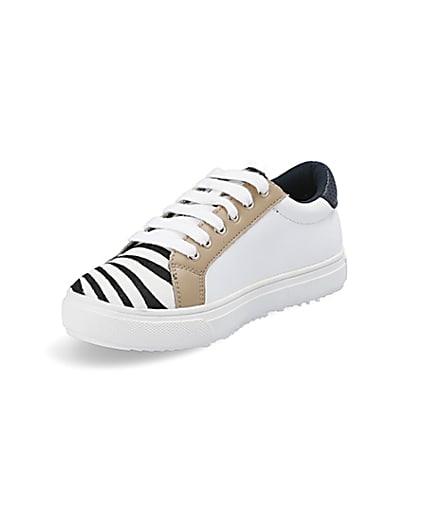 360 degree animation of product Girls white zebra print lace-up trainers frame-0