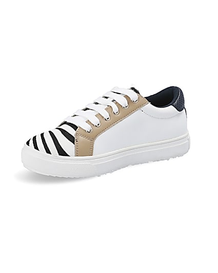 360 degree animation of product Girls white zebra print lace-up trainers frame-1
