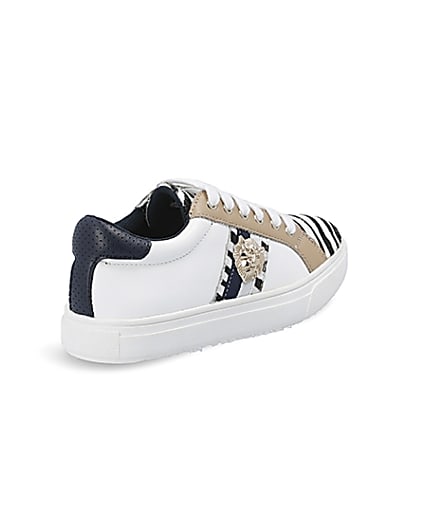 360 degree animation of product Girls white zebra print lace-up trainers frame-12