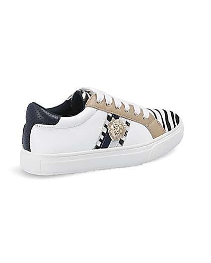 360 degree animation of product Girls white zebra print lace-up trainers frame-13