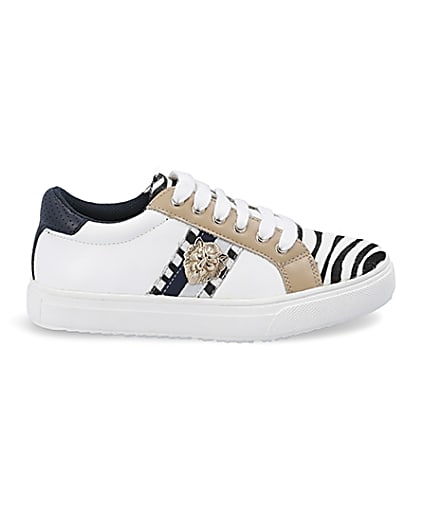 360 degree animation of product Girls white zebra print lace-up trainers frame-15
