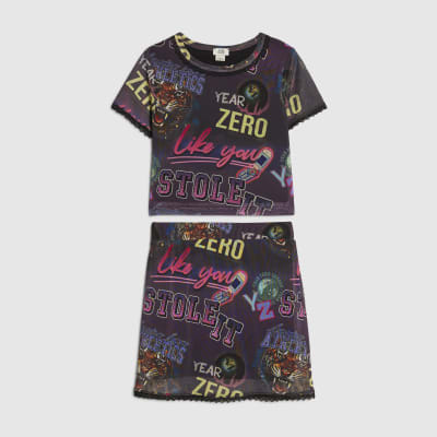 Girls Year Zero Pink Mesh Print Skirt Set