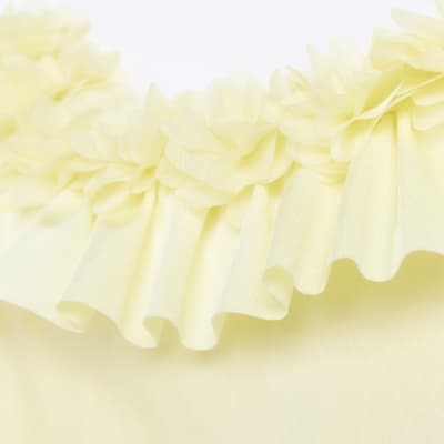 Girls Yellow 3D Flowers Swimsuit