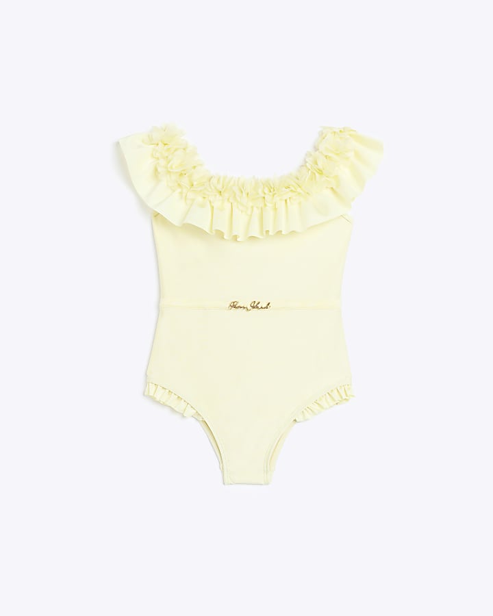 Girls Yellow 3D Flowers Swimsuit
