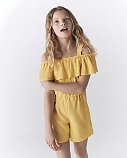 Girls Yellow bardot frill Playsuit