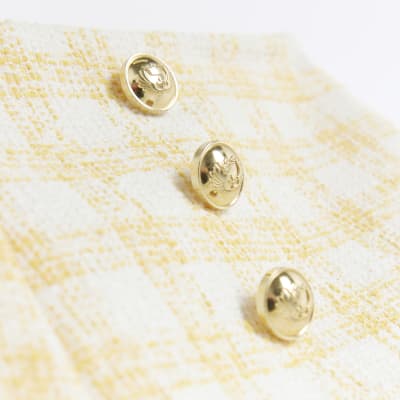 Girls yellow boucle check military shorts
