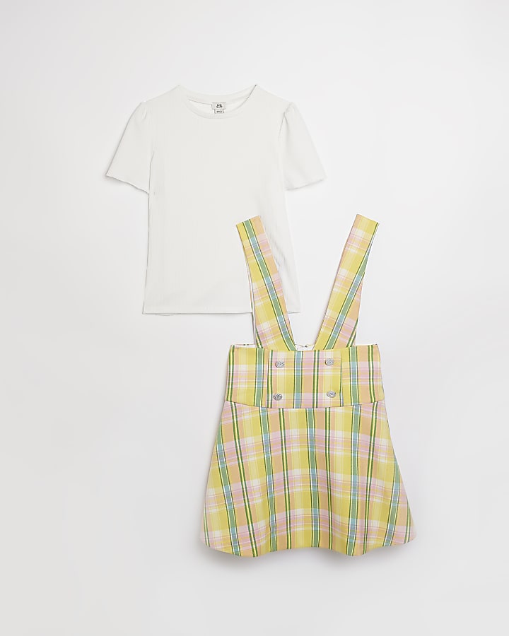Girls yellow check pinny dress outfit