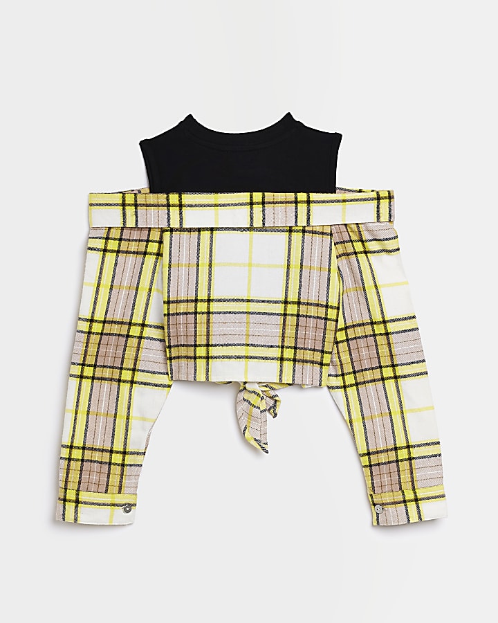 Girls Yellow Cold Shoulder check top