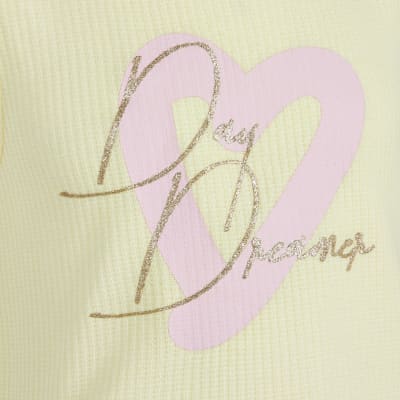 Girls yellow 'Day Dreamer' waffle pyjama set