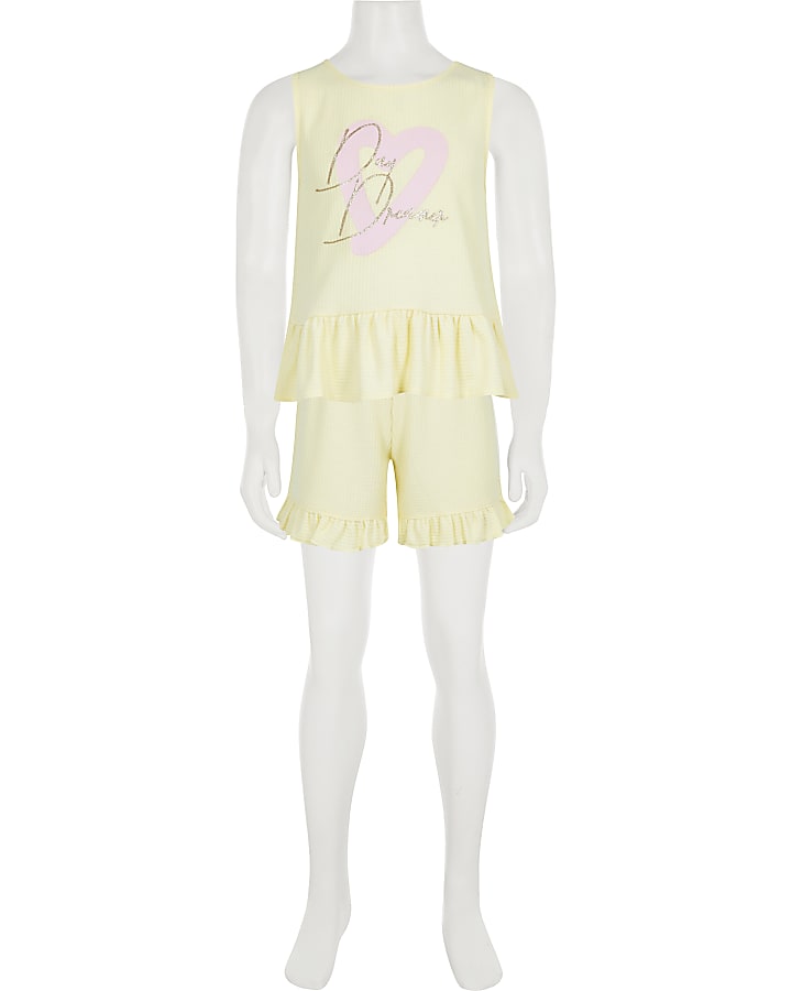 Girls yellow 'Day Dreamer' waffle pyjama set