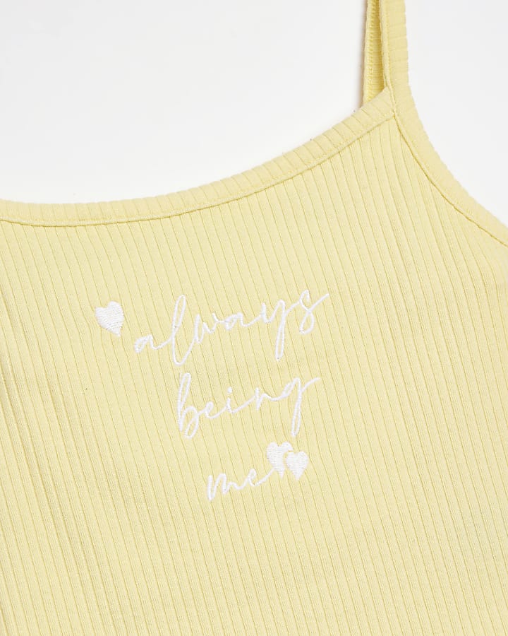 Girls yellow embroidered vest top