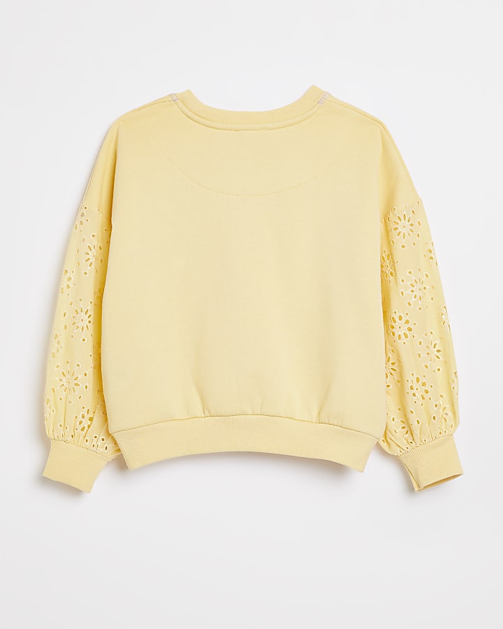 Girls yellow floral broderie sweatshirt