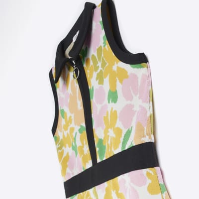Girls Yellow Floral Collar Jacquard Dress
