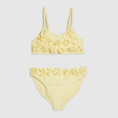 Girls Yellow Flower Premium Bikini Set