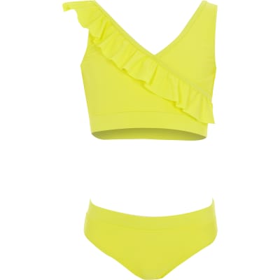 Girls yellow frill bikini top
