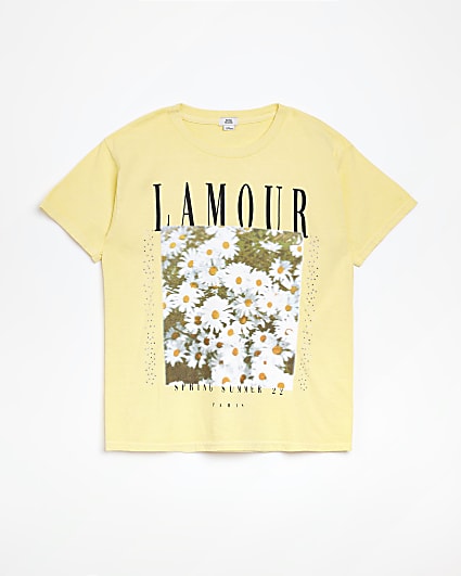 Girls Yellow graphic print t-shirt