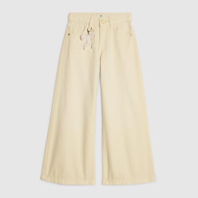 Girls Yellow Lace Wide Leg Jeans With Keyring