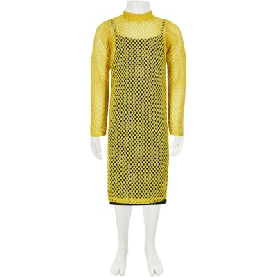 girls long sleeve yellow dress