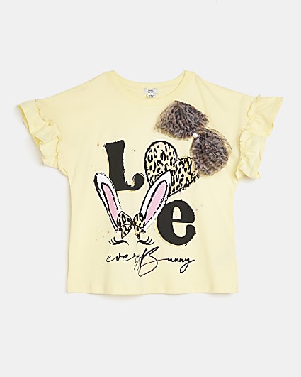 Girls yellow 'Love' bunny ears bow t-shirt