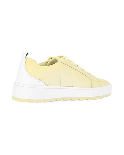 360 degree animation of product Girls Yellow Quilted lace up trainers frame-13