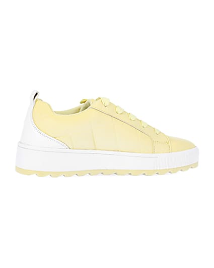 360 degree animation of product Girls Yellow Quilted lace up trainers frame-14