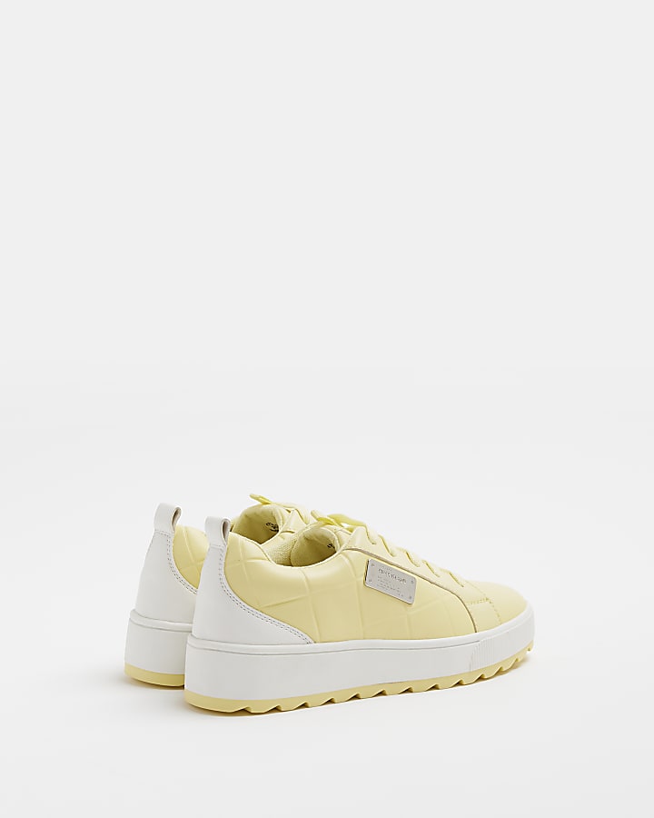 Girls Yellow Quilted lace up trainers