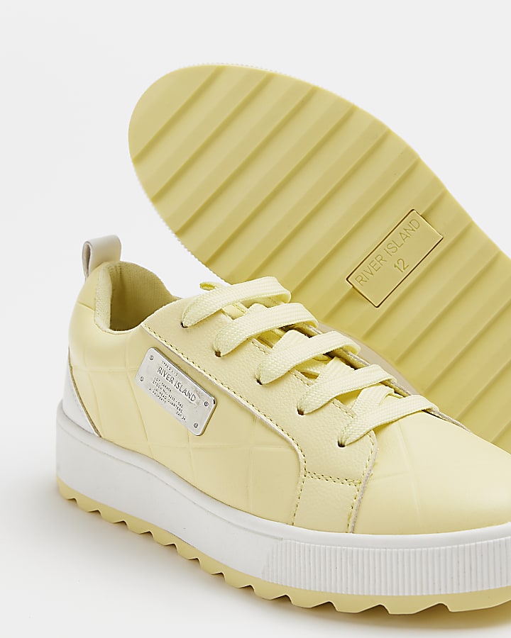 Girls Yellow Quilted lace up trainers