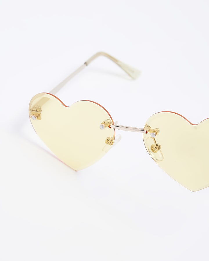 Girls yellow rimless heart sunglasses