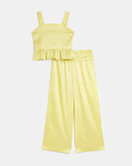 Girls yellow satin Cami and Wide leg trousers